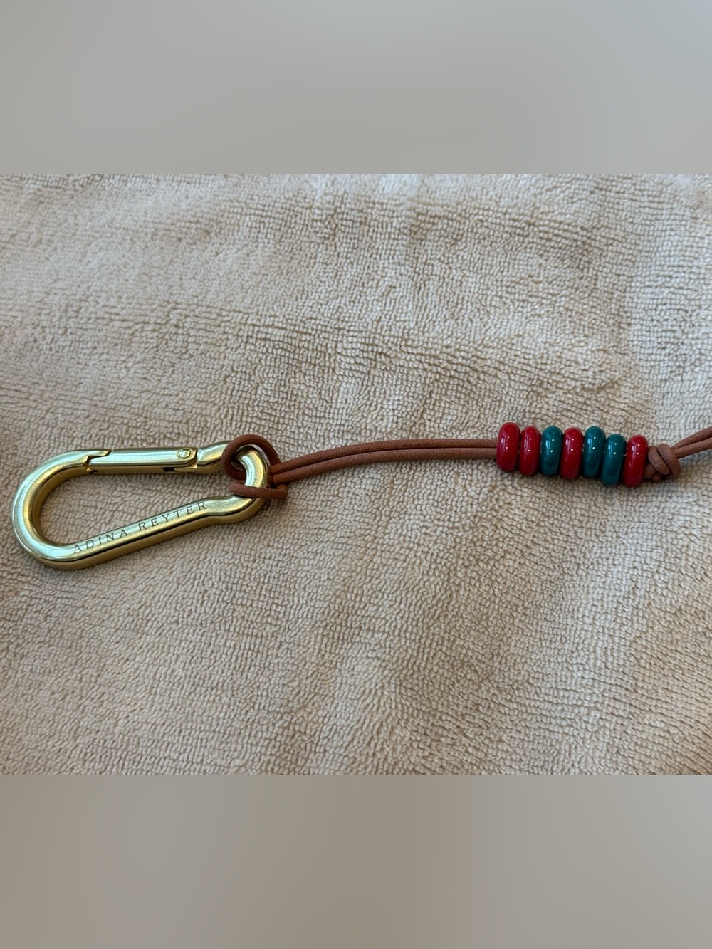 Adina Reyter teal/red  Carabiner Keychain with Red and Teal Bead Accents
